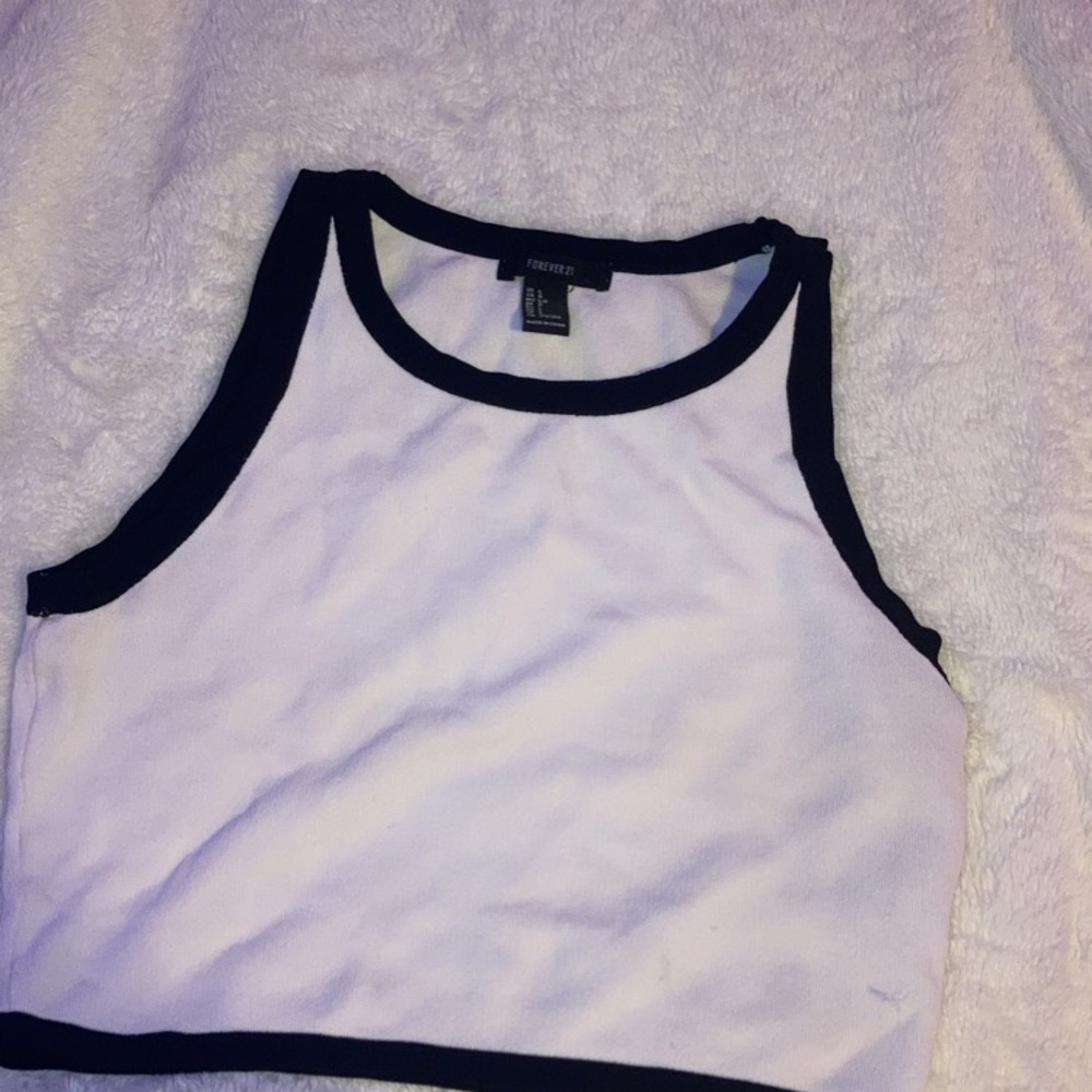 cute cropped white and black tank top from forever 21 :)